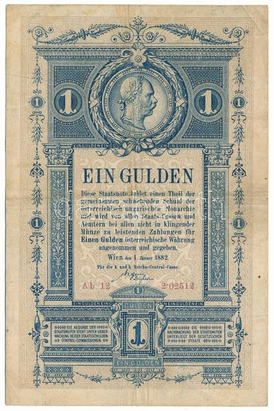 1882. 1Ft / 1G "Ab 12 2.02512" T:F / Hungary 1882. 1 Forint / 1 Gulden "Ab 12 2.02512" C:F Adamo G125, Krause P#157 - Image 2