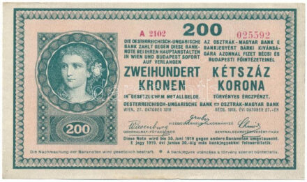 1918. 200K "A 2102 025592" hullámos hátlappal T:VF / Hungary 1918. 200 Korona "A 2102 025592" with wavy backside C:VF Adamo K31/6