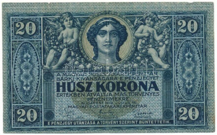 1919. július 15. 20K "1027 136575" T:F kis beszakadás, apró anyaghány, egyébként erős papír / Hungary 15th July 1919. 20 Korona "1027 136575" C:F small tear, small missing material, otherwise strong paper Adamo K19