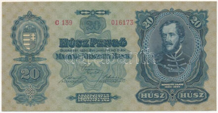 1930. 20P "C 139 016173" T:XF / Hungary 1930. 20 Pengő "C 139 016173" C:XF Adamo P11