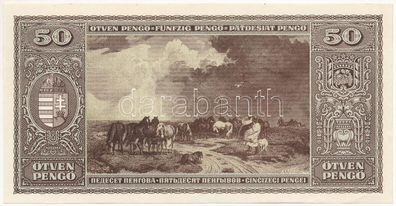 1945. 50P hátlapi fázisnyomat T:AU / Hungary 1945. 50 Pengő reverse phase print only C:AU Adamo P15