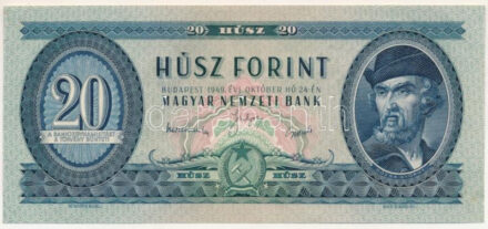 1949. 20Ft "C 078 029283" T:AU / Hungary 1949. 20 Forint "C 078 029283" C:AU Adamo F10, Krause 165