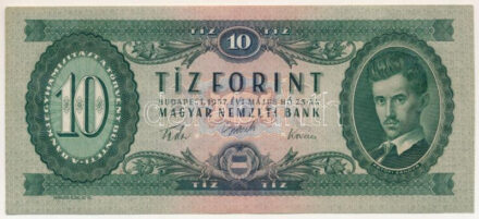 1957. 10Ft "A 263 056631" T:XF / Hungary 1957. 10 Forint "A 263 056631" C:XF Adamo F4, Krause 168.a