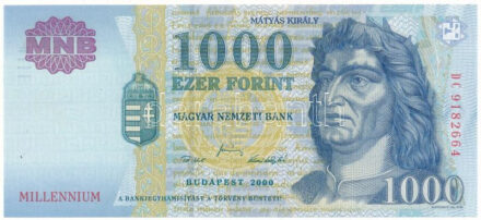 2000. 1000Ft "Millenium" "DC 9182664" T:UNC,AU / Hungary 2000. 1000 Forint "Millenium" "DC 9182664" C:UNC,AU Adamo F55B2, Krause 185