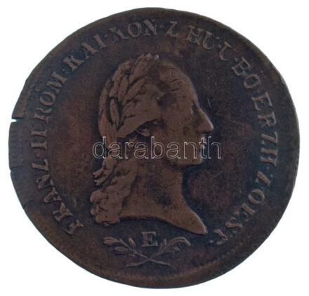 1800E 6kr Cu "I. Ferenc" T:VF, repedés / Hungary 1800E 6 Kreuzer Cu "Francis I" C:VF, crack Huszár: 2019, Unger III.: 1399.b, Krause KM#2128