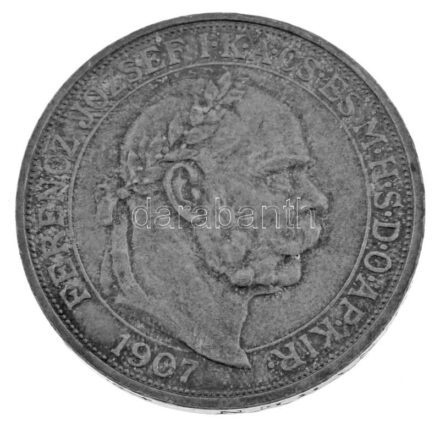 1907KB 5K Ag "Ferenc József megkoronázásának 40. évfordulója" T:AU,XF patina, köriratnál mindkét oldalon verdefény / Hungary 1907KB 5 Korona Ag "Ferenc József megkoronázásának 40. évfordulója (40th Anniversary of the Coronation of Franz Joseph I as King of Hungary)" C:AU,XF patina, uncirculated shine at the legends on both sides Adamo K7.1, Krause