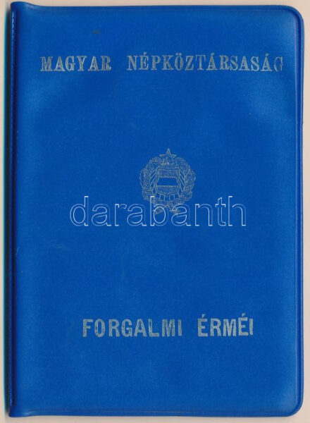 1986. 2f-20Ft (10xklf) forgalmi sor, "Magyar Népköztársaság - forgalmi érméi" feliratú kék műbőrtokban T:UNC Hungary 1986. 2 Fillér - 20 Forint (10xdiff) coin set in blue faux leather case, with "Magyar Népköztársaság - forgalmi érméi (Circulating coins of the Hungarian People's Republic)" inscription, and with information sheet at the inside