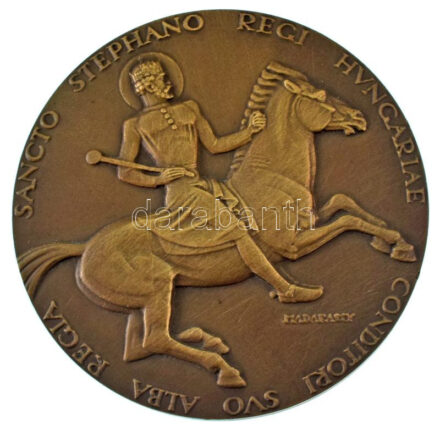 Madarassy Walter (1909-1994) 1938. "Székesfehérvári Szent István" kétoldalas bronz emlékérem. "SANCTO STEPHANO REGI HVNGARIAE - CONDITORI SVO ALBA REGIA / 1038-1938" (76mm) T:AU / Hungary 1938. "St. Stephen of Székesfehérvár" double-sided bronze medallion. Sign: Walter Madarassy "SANCTO STEPHANO REGI HVNGARIAE - CONDITORI SVO ALBA REGIA / 1038-1938" (76mm)