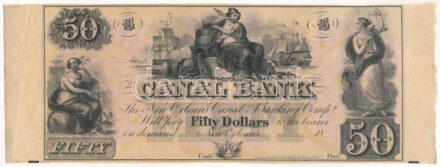 Amerikai Egyesült Államok 1841-1851. 50$ "Serie B" "New Orleans Canal & Banking Co." kitöltetlen T:VF / USA 1841-1851. 50 Dollars "Serie B" "New Orleans Canal & Banking Co." unfilled C:VF