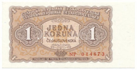 Csehszlovákia 1953. 1K három lyukkal perforált minta, "NP 014873" T:UNC / Czechoslovakia 1953. 1 Korun specimen perforated with three holes, "NP 014873" C:UNC Krause 78.s
