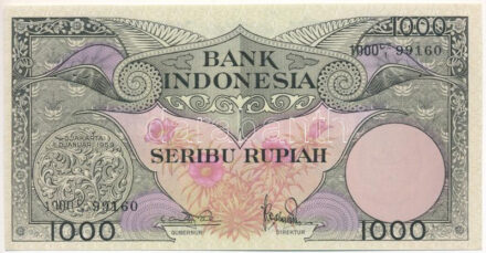 Indonézia 1959. 1000R "1000 DZ/I 99160" T:UNC,AU / Indonesia 1959. 1000 Rupiah "1000 DZ/I 99160" C:UNC,AU Krause 71.b
