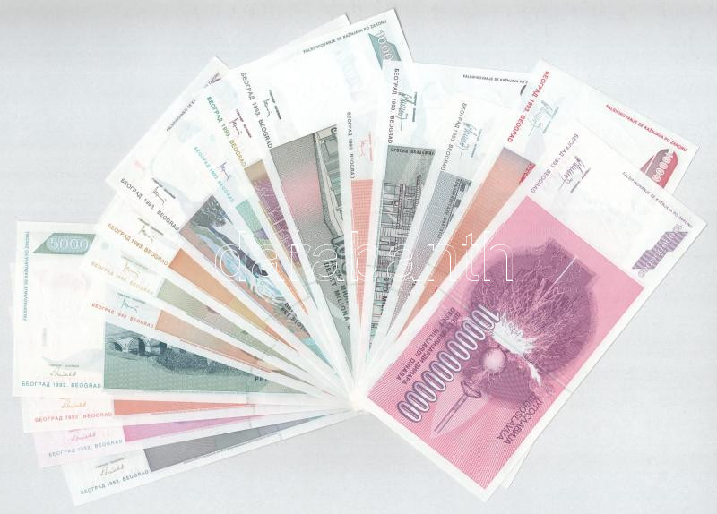 Jugoszlávia 1992. 100D + 500D + 1000D + 5000D pótkiadás "ZA" + 10.000D + 50.000D + 1993. 100.000D + 500.000D + 1.000.000D + 5.000.000D + 10.000.000D + 50.000.000D + 100.000.000D + 500.000.000D + 1.000.000.000D + 10.000.000.000D T:UNC,AU / Yugoslavia 1992. 100 Dinara + 500 Dinara + 1000 Dinara + 5000 Dinara replacement issue "ZA" + 10.000 Dinara + 50.000 Dinara + 1993. 100.000 Dinara + 500.000 Dinara + 1.000.000 Dinara + 5.000.000 Dinara + 10.000.000 Dinara + 50.000.000 Dinara + 100.000.000 Dinara + 500.000.000 Dinara + 1.000.000.000 Dinara + 10.000.000.000 Dinara - Image 2
