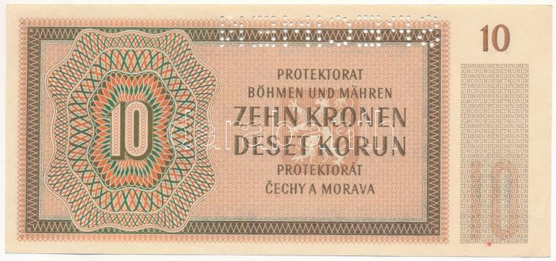 Német Harmadik Birodalom / Cseh-Morva Protektorátus 1942. 10K "08 A 602106", "SPECIMEN (MINTA)" perforációval T:AU sarokhajlás / German Third Reich / Protectorate of Bohemia and Moravia 1942. 10 Korun "08 A 602106" with "SPECIMEN" perforation C:AU corner fold Krause - Image 2