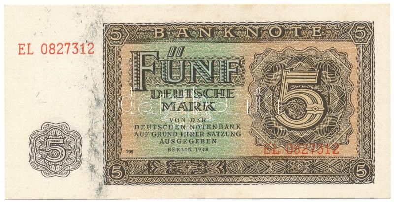 NDK 1948. 5M "EL 0827312" hét jegyű sorszámmal T:UNC / GDR 1948. 5 Mark with 7 digit serial "EL 0827312" C:UNC Krause 11.b