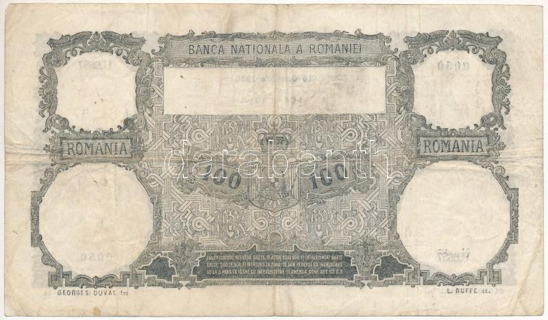 Románia 1930. október 16. 100L "U.6657 0050" T:F / Romania 10.16.1930. 100 Lei "U.6657 0050" C:F Krause 33. - Image 2