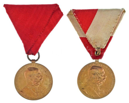 1898. "Jubileumi Emlékérem a Fegyveres Erő Számára / Signum memoriae (AVSTR)" bronz kitüntetés eredeti mellszalaggal + "Jubileumi Emlékérem Polgári Állami Alkalmazottak Számára / Signum memoriae (AVST)" bronz kitüntetés eredeti mellszalaggal T:AU-XF / Hungary 1898. "Commemorative Jubilee Medal for the Armed Forces" bronze decoration with original ribbon + "Commemorative Jubilee Medal for the Civil State Officials" bronze decoration with original ribbon C:AU-XF NMK 249, NMK