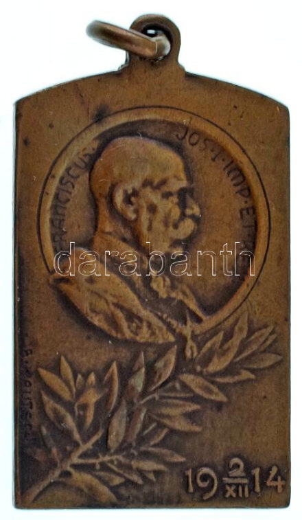 Osztrák-Magyar Monarchia 1914.XII.2. "MILITANTUM NECESSITATIBVS / Ferenc József" bronz medál füllel. Szign.: Kautsch (33x19mm) T:XF / Austro-Hungarian Monarchy 2.12.1914. "MILITANTUM NECESSITATIBVS / Franz Joseph" bronze medal with ear. Sign.: Kautsch (33x19mm)