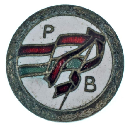 ~1947-1949. "PB (Partizán Barátok Szövetsége)" zománcozott jelvény (20mm) T:XF / Hungary ~1947-1949. "PB (Partizán Barátok Szövetsége - Partisan Friends Association)" enameled badge (20mm) C:XF