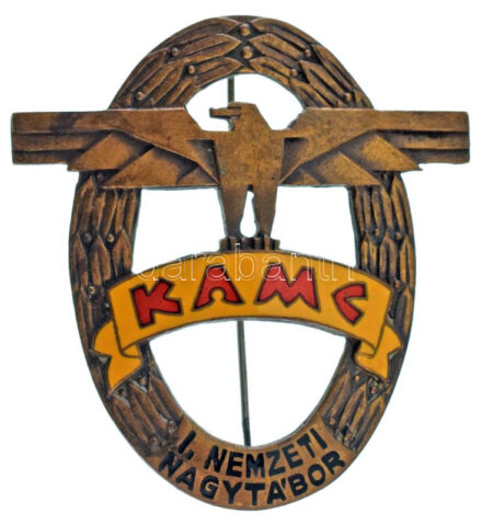 Berán Nándor (1889-1965) ~1930. "K.A.M.C. (Középmagyarországi Autó- és Motor Club) - I. Nemzeti Nagytábor" részben zománcozott bronz jelvény, "Berán N. Budapest Döbrentei u.2." gyártói jelzéssel (54x57mm) T:AU / Hungary ~1930. "K.A.M.C. (Középmagyarországi Autó- és Motor Club) - I. Nemzeti Nagytábor" partially enamelled bronze badge, with "Berán N. Budapest Döbrentei u.2." maker's mark (54x57mm)