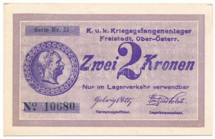 Ausztria / Freistadt hadifogolytábor ~1916. 2K "11 10680" T:AU / Austria / Freistadt POW camp ~1916. 2 Krone "11 10680" C:AU