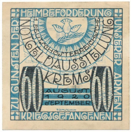 Ausztria / Krems 1920. 60h "Zu gunsten der Heimbeförderung unserer armen Kriegsgefangenen" szükségpénz, kék színű T:AU / Austria / Krems 1920. 60 Heller "Zu gunsten der Heimbeförderung unserer armen Kriegsgefangenen" necessity note, blue color C:AU