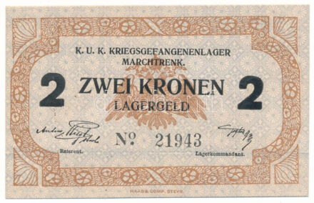 Ausztria / Marchtrenk hadifogolytábor ~1916. 2K "21943" T:AU / Austria / Marchtrenk / POW camp ~1916. 2 Corona "21943" C:AU