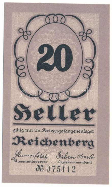 Ausztria / Reichenberg hadifogolytábor ~1914-1918. 20h "075112" T:AU / Austria / Reichenberg POW Camp ~1914-1918. 20 Heller "075112" C:AU