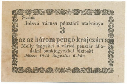 Jólsva 1849. 3kr T:AU foltos / Hungary / Jólsva 1849. 3 Kreuzer C:AU Adamo JÓL-1.2