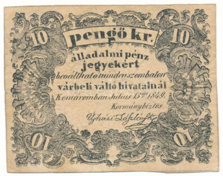 Komárom 1849. 10kr 3mm-es betűkkel T:F,VG / Hungary / Komárom 1849. 10 Krajczár 3mm wide letters C:F,VG Adamo KOM-3.2.1