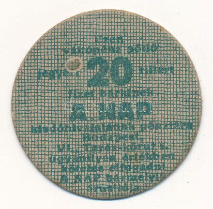 Budapest ~1920. 20f "A NAP Kiadóhivatal" hátlapon aláírással T:XF falc / Hungary / Budapest ~1920. 20 Fillér "The NAP Publishing House" with signature on the back C:XF hinges Adamo BUC-2.1
