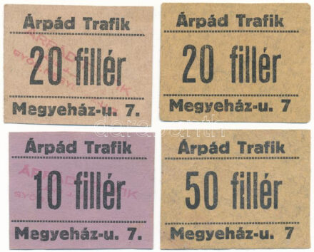 Győr ~1920. 10f + 20f (2xklf) + 50f "Árpád Trafik" T:XF-F / Hungary / Győr ~1920. 10 Fillér + 20 Fillér (2xdiff) + 50 Fillér "Árpád Tobacco Shop" C:XF-F