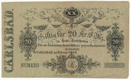 Ausztria / Carlsbad 1849. 20kr T:VF / Austria / Carlsbad 1849. 20 Kreuzer C:VF
