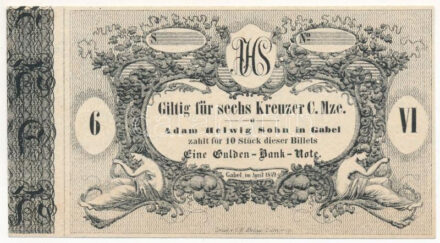 Ausztria / Gabel 1849. 6kr "Adam Helwig Sohn" T:XF / Austria / Gabel 1849. 6 Kreuzer "Adam Helwig Sohn" C:XF