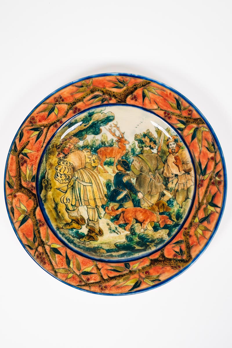 Zsolnay - Dísztányér vadászjelenettel