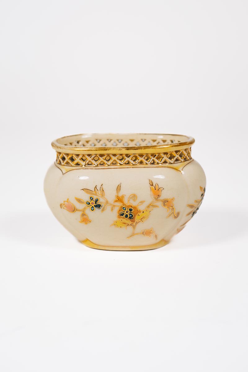 Zsolnay - Díszes porcelán kaspó - áttört peremezéssel - Image 3