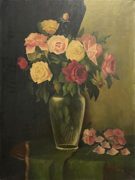 Daróczi Sándor:  Asztali csendélet - Rózsacsokorral.