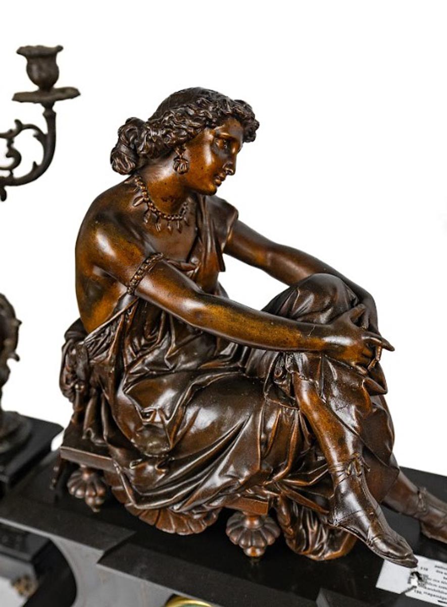 Francia manufaktúra - pontosan nem ismert.: Kandalló óra - Gyertyatartókkal - 2 db - Image 2