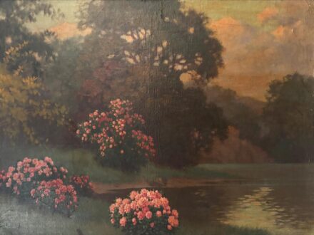 Torday Székely (1890-1940): Rózsabokrok alkonyfényben a tóparton
