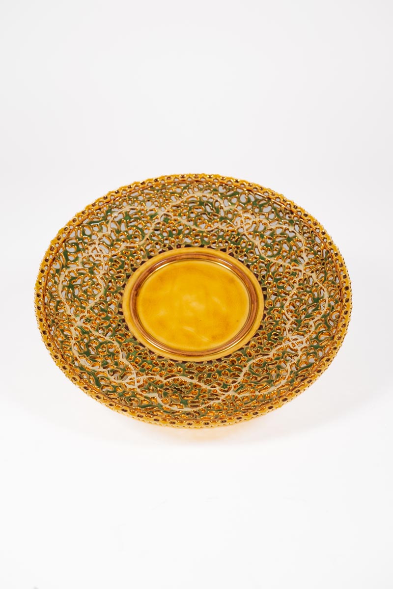 Zsolnay - Orientális-arabeszk talpas kínálótál