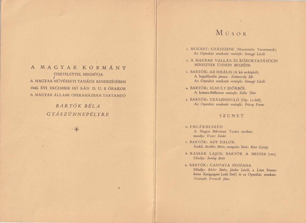 Meghívó Bartók Béla gyászünnepélyére. - Image 2