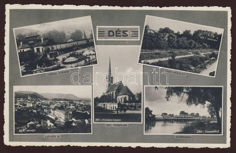 Dés, strand, Református templom, Szamos híd, park / beach, Calvinist church, bridge park
