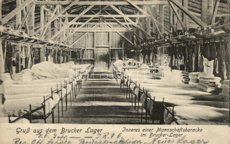 Királyhida, Bruckneudorf; Brucker Lager, Inneres einer Mannschaftsbaracke. Verlag von Alex J. Klein / military barracks, dormitory interior