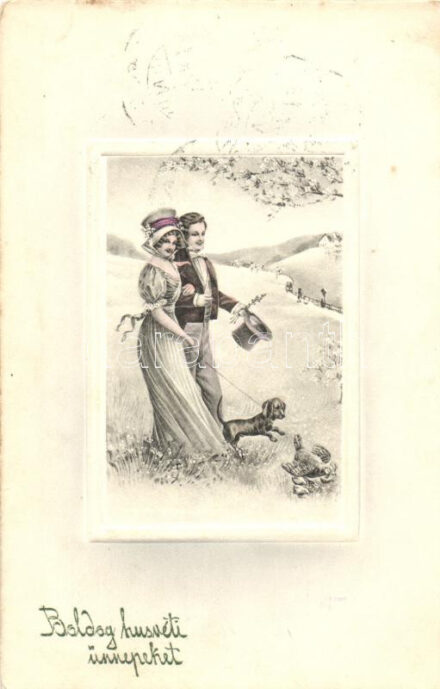 'Boldog húsvéti ünnepeket' / Easter, couple taking a walk, V.K. 4124