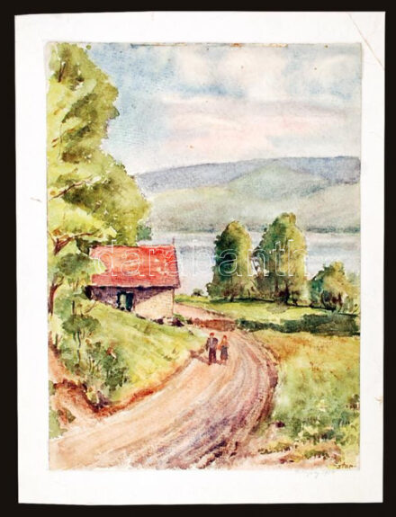 Sostarics Lajos (1896-1968): Zebegény 1950. Akvarell, papír, jelzett, kartonra kasírozva, 27,5×20,5 cm
