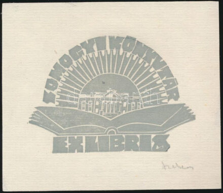 Szekeres Ferenc (1952-): Ex libris, Somogyi Könyvtár. Linó, papír, jelzett, 5×7 cm