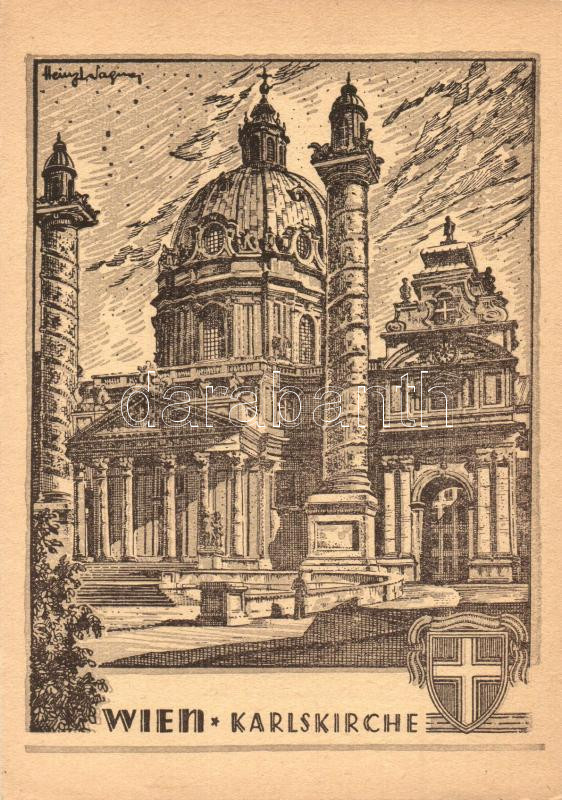 Vienna, Wien IV. Karlskirche / dome church, etching style, s: Heinz Wagner