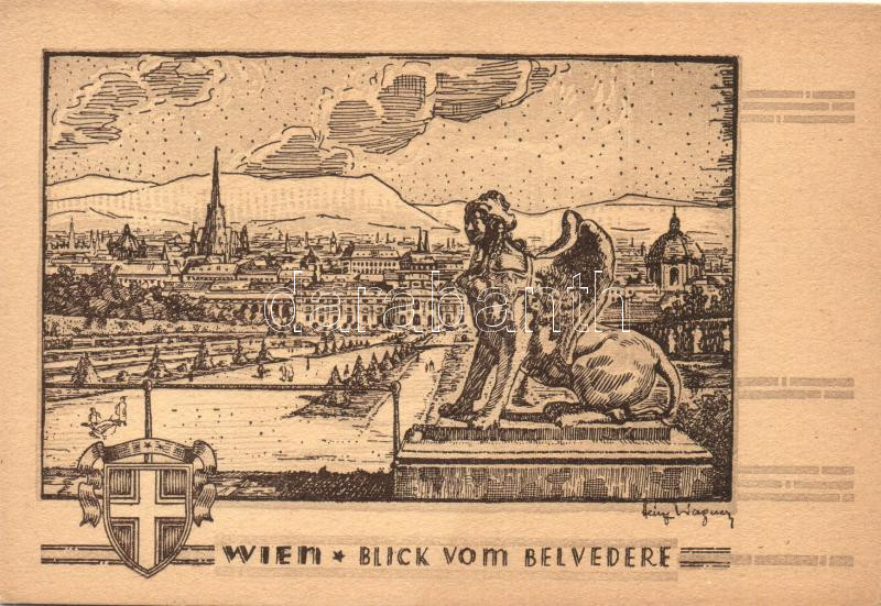 Vienna, Wien III. Blick vom belvedere / view from the castle, etching style, s: Heinz Wagner (EK)