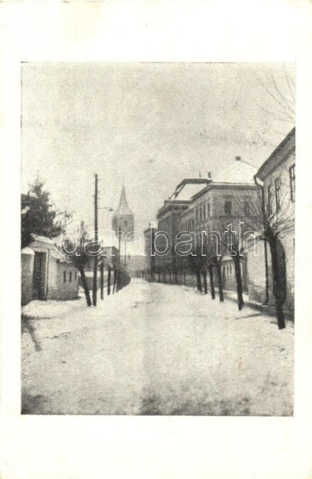 Nagyenyed, Aiud; Bethlen kollégium a sétatér felől télen, A nagyenyedi véndiákok kiadása / boarding school, winter (EK)