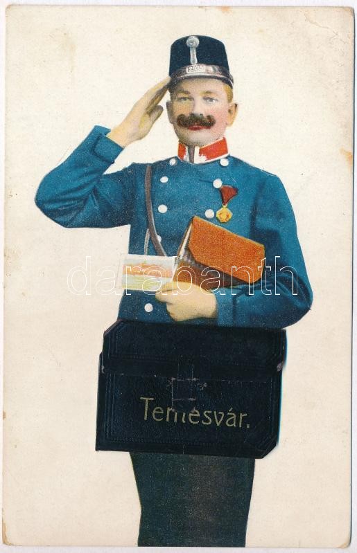 Temesvár, Timisoara; postás leporellolap / postman leporellocard (Rb)
