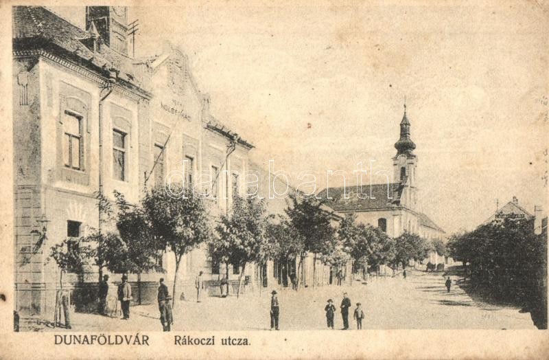 Dunaföldvár, Rákóczi utca, Községháza, templom Dávid-csillaggal. Kiadja Somló Manó (EK)
